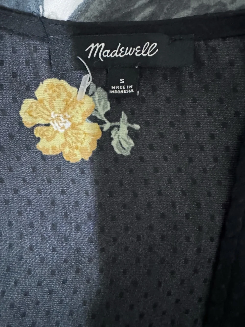 Madewell Black Wrap Blouse with Yellow Floral Print